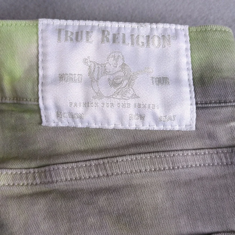 True Religion Tie Dye Jeans Mens 32x29 Gray Green Yellow Straight Leg Back Label